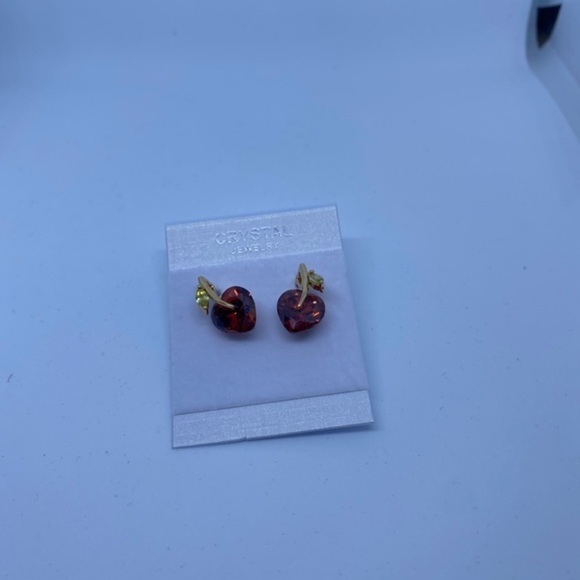 Fashion Crystal Jewelry Earrings Studs Women’s Red Gold - Picture 3 of 6